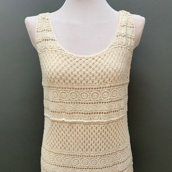 Solitaire Women's Dress Medium Beige Crochet Sleeveless 2 Piece - Picture 2 of 10